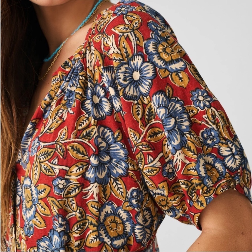 Faherty Women's Carmel Linen Dress in Red Desert Bloom Floral NWT Size XL - Picture 2 of 9